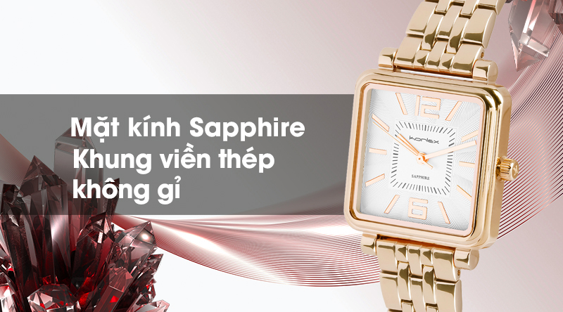 Mặt đồng hồ được làm từ chất liệu kính Saphire có độ cứng và độ trong suốt cao