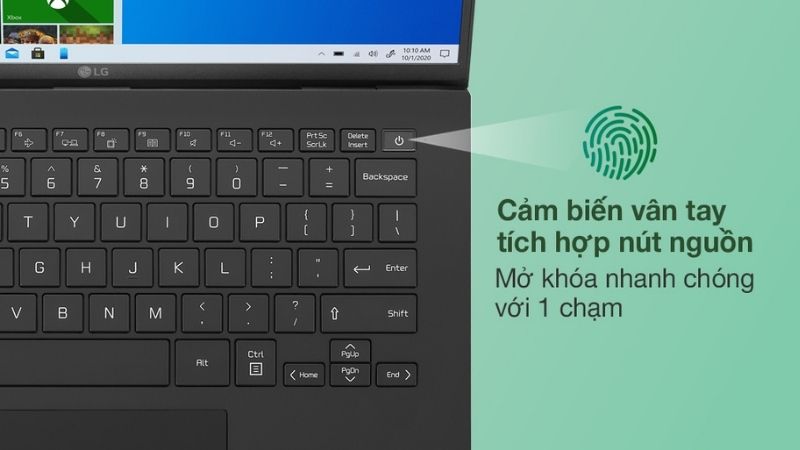 M&aacute;y được trang bị cảm biến v&acirc;n tay t&iacute;ch hợp tr&ecirc;n n&uacute;t nguồn 