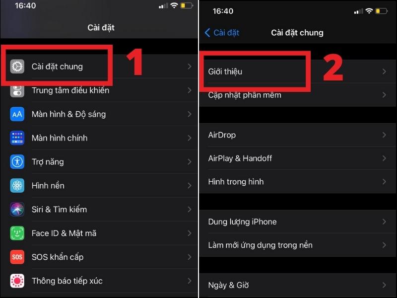 Từ m&agrave;n h&igrave;nh ch&iacute;nh v&agrave;o phần C&agrave;i đặt > C&agrave;i đặt chung > Giới thiệu