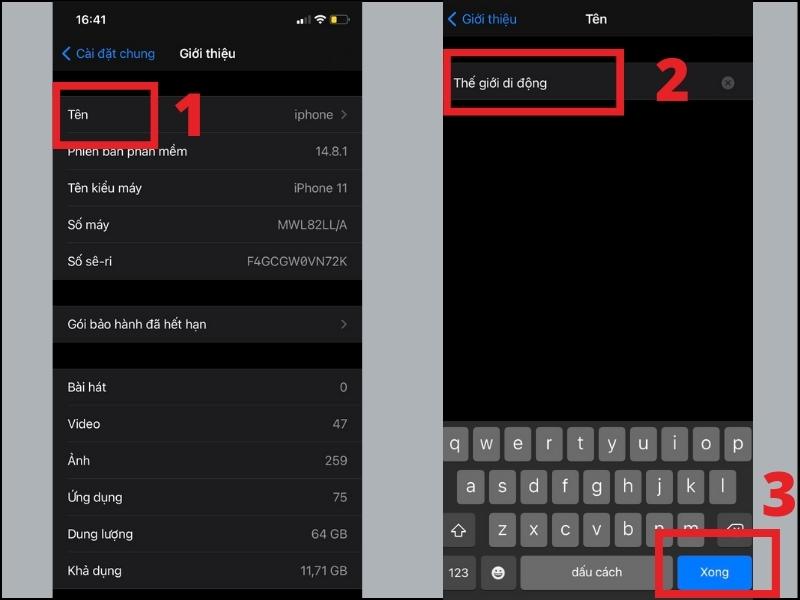 Chọn T&ecirc;n > Đổi lại t&ecirc;n theo &yacute; muốn của m&igrave;nh > Nhấn Xong để kết th&uacute;c