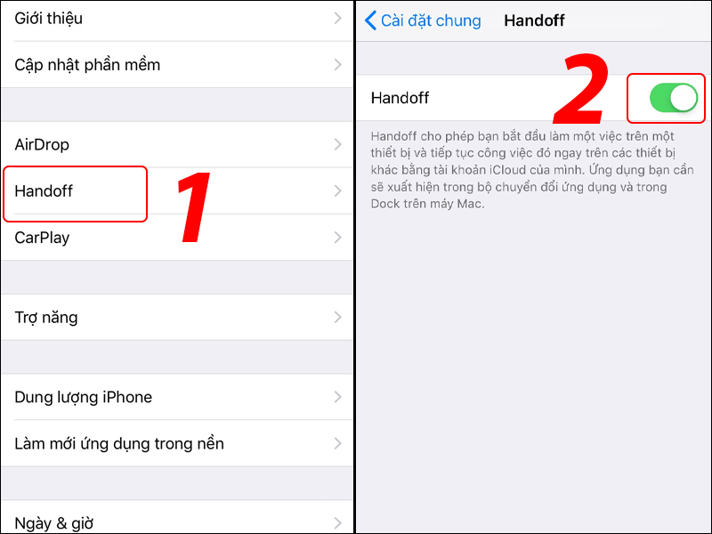  Chọn mục Handoff, gạt nút để bật Handoff