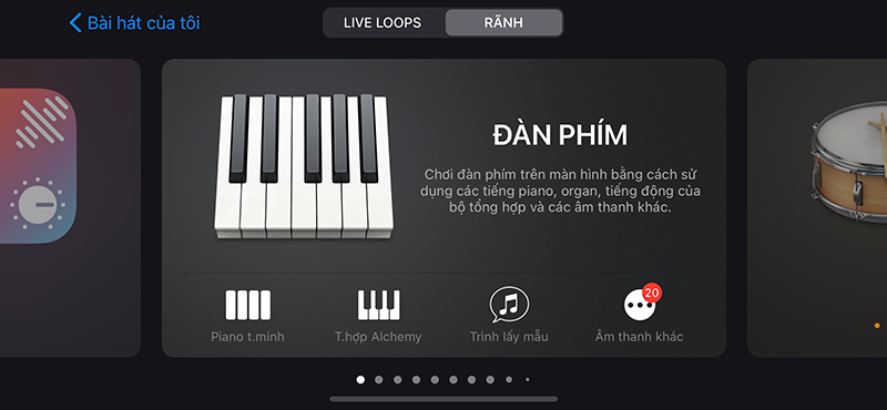 Chọn nhạc cụ Đàn phím trên GarageBand