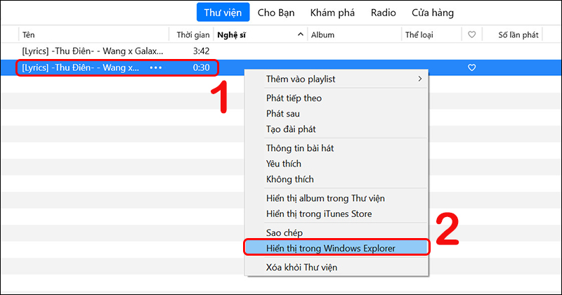 Chọn Hiển thị trong Windows Explorer