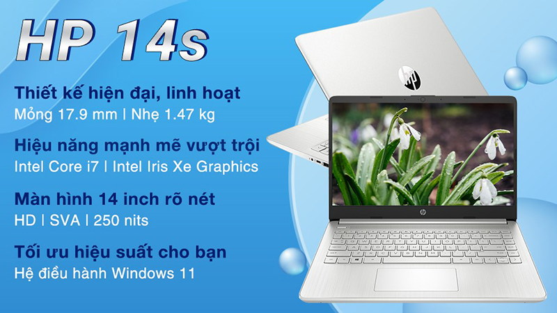 HP 14s dq2550TU là chiếc laptop Core i7 có ngoại hình tối giản, tinh tế