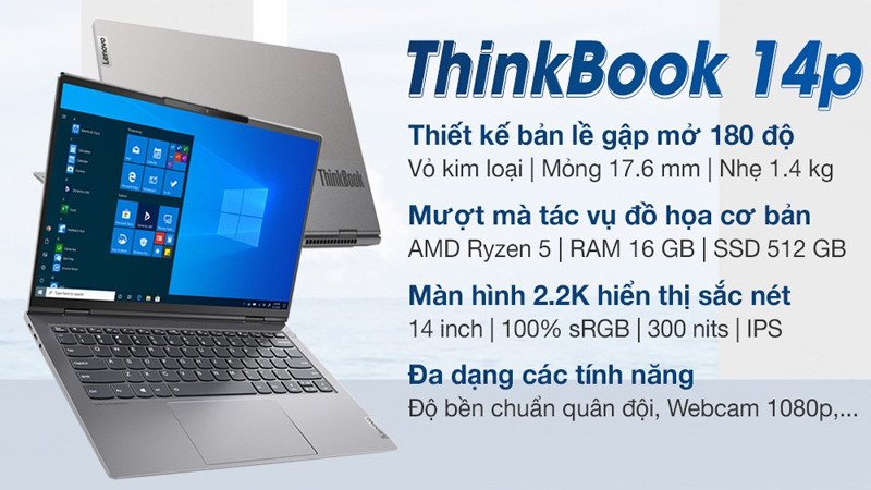 Laptop Lenovo ThinkBook 14p G2 ACH R5 5600H có kiểu dáng sang trọng