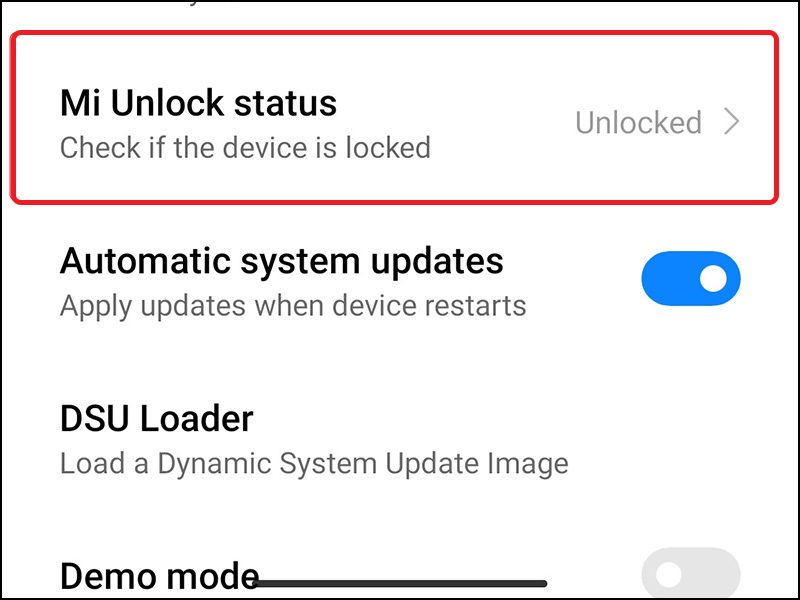 chọn Mi Unlock Status