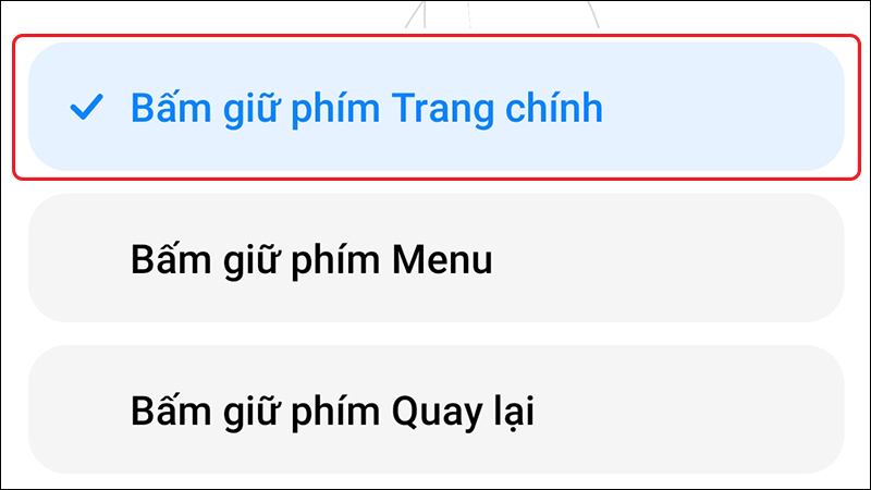 Chọn bấm giữ phím trang chính