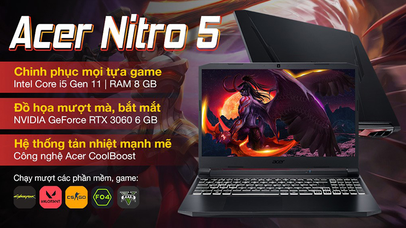 Acer Nitro 5 Gaming AN515 sở hữu bộ b&agrave;n ph&iacute;m chuyển m&agrave;u rất c&aacute; t&iacute;nh