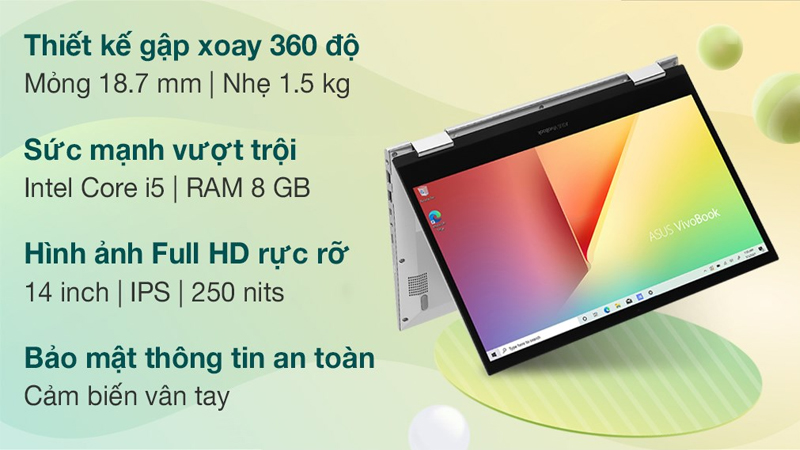 Chiếc laptop được trang bị màn hình cảm ứng, thiết kế gập xoay 360 độ
