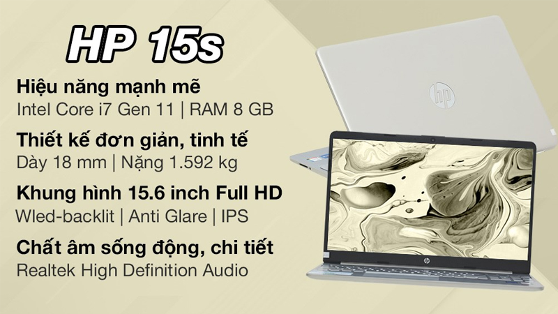 Mẫu laptop HP 15s với thiết kế đơn giản, tinh tế và hiệu năng mạnh mẽ