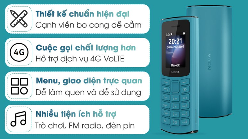 Nokia 105 4G có kiểu dáng đơn giản