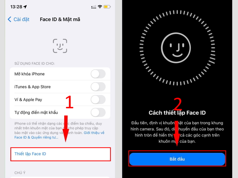 Tiến hành thiết lập Face ID