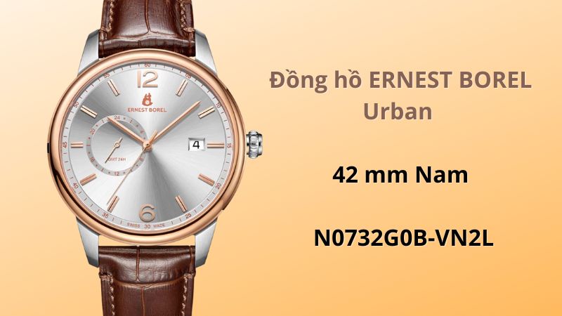 Đồng hồ ERNEST BOREL Urban 42 mm Nam có dây da thanh lịch