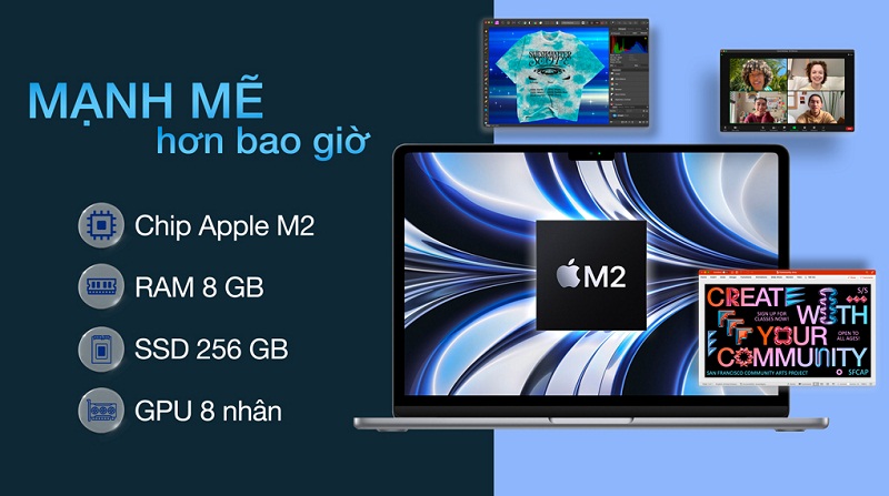 MacBook Air M2 được trang bị con chip M2 siêu mạnh mẽ 