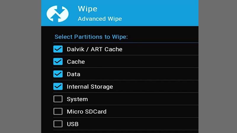  Chọn 4 mục Davilk cache, cache, data, system