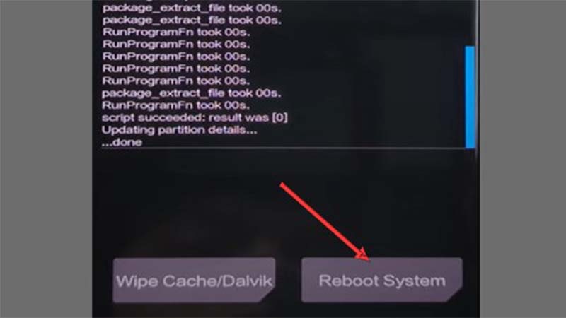 Nhấn vào Reboot System
