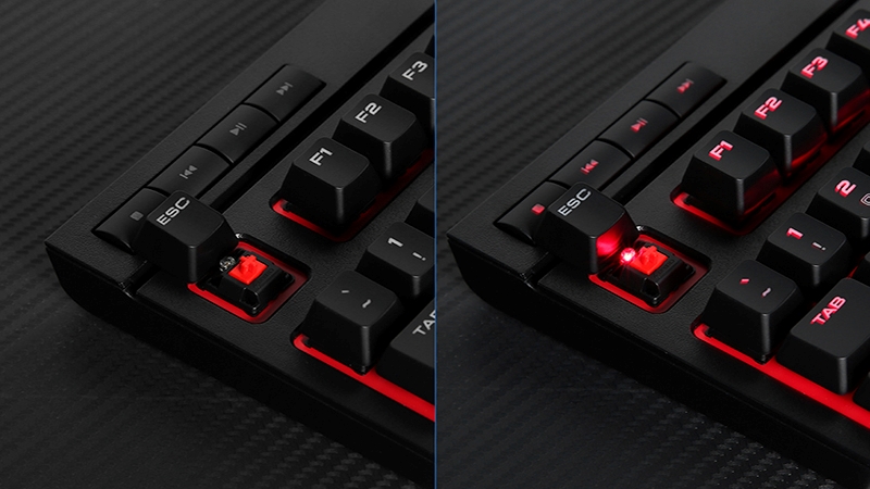 Sử dụng Red switch cho cảm giác gõ mượt mà, tuyến tính và không có tiếng click, phù hợp với người dùng ưa thích sự yên tĩnh.