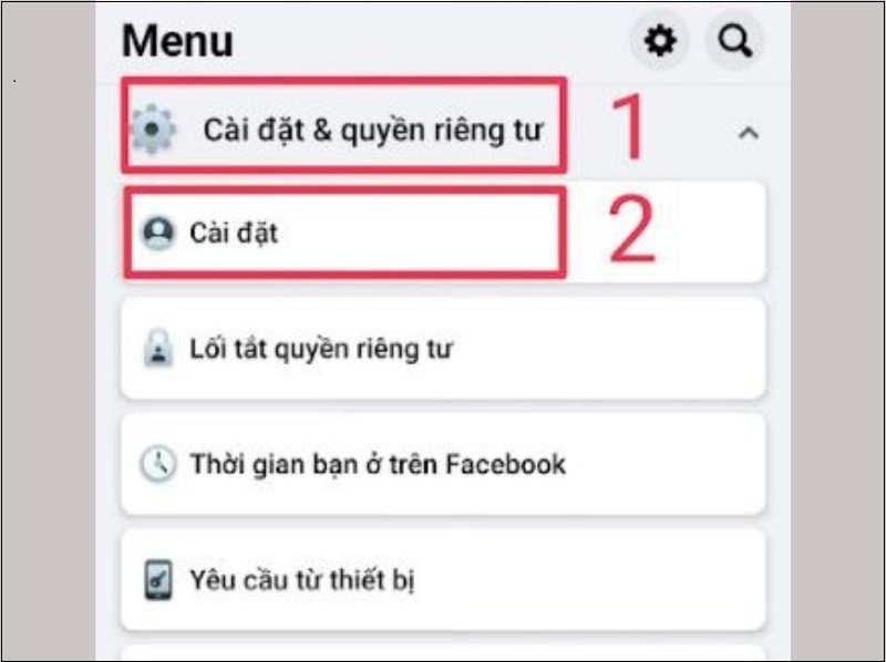 Vào phần cài đặt