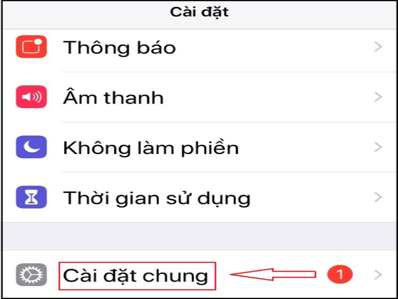 Mở cài đặt chung