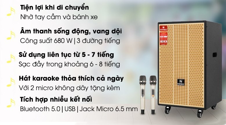 Loa kéo Nanomax sở hữu 3 đường tiếng mang đến chất âm sống động, mạnh mẽ