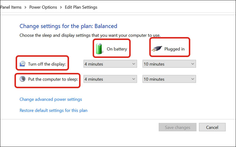 Các chế độ sạc ở mục Change plan settings