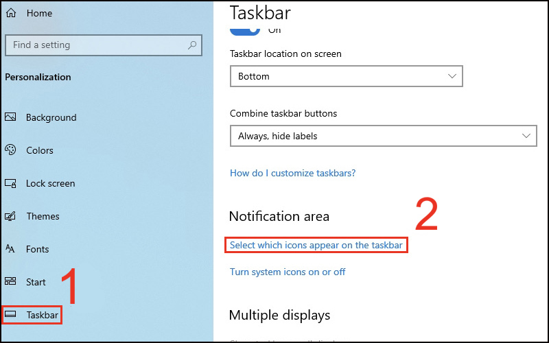 Chọn Taskbar rồi vào mục Select which icons appear on the taskbar