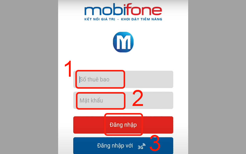 Nhập Số thuê bao, mật khẩu rồi nhấn vào Đăng nhập