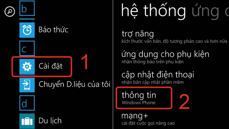 Vào Cài đặt rồi chọn mục thông tin