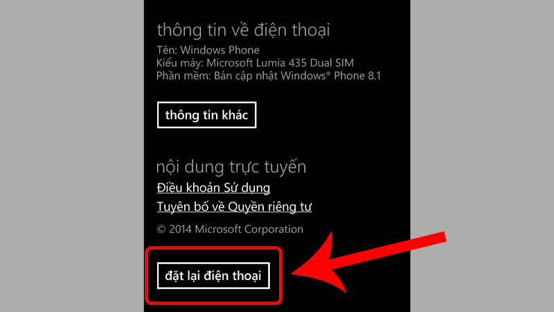 Chọn mục đặt lại điện thoại