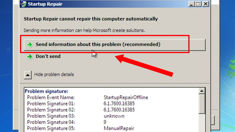 Bảng tóm tắt các lỗi sẽ được gửi cho Microsoft