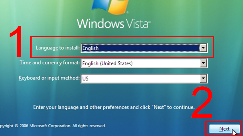 Khởi động đĩa cài đặt trong Win Vista