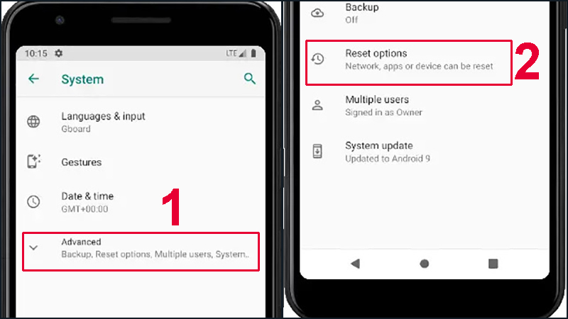 Tìm và chọn phần Tùy chọn khôi phục