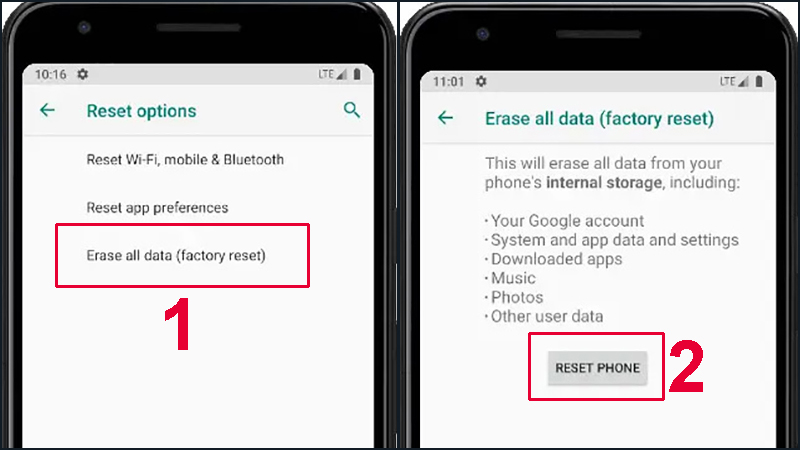 Chọn Reset Phone để khôi phục cài đặt gốc điện thoại