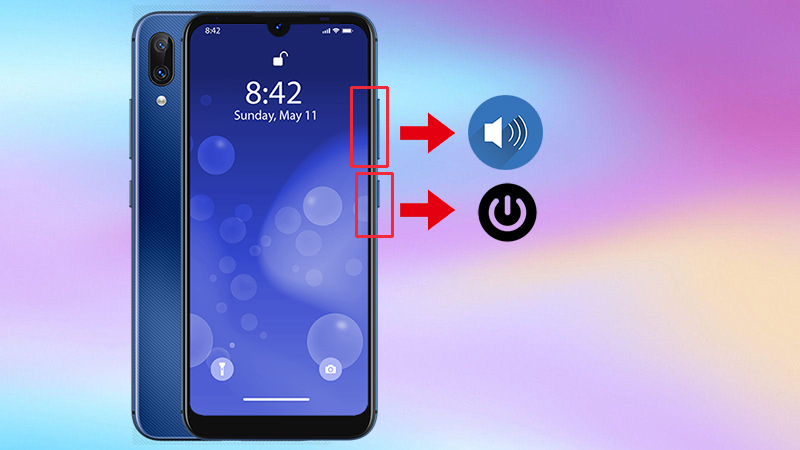 Hãy bấm cùng lúc nút Nguồn và nút Âm lượng