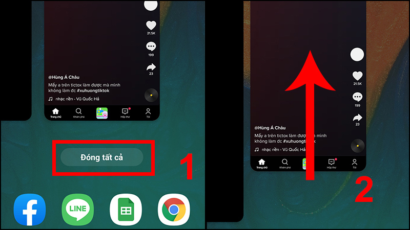 Bạn nhấn Đóng tất cả hoặc Kéo ứng dụng đó lên để tắt