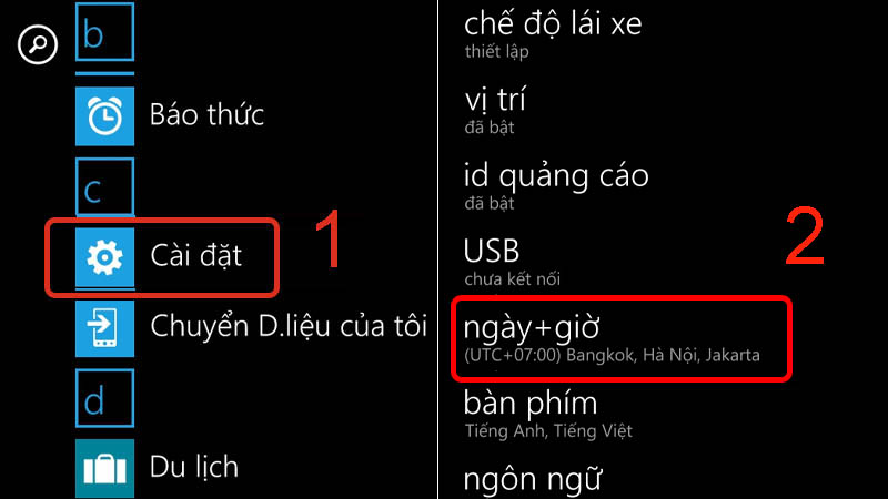 V&agrave;o C&agrave;i đặt rồi chọn mục ng&agrave;y +  giờ