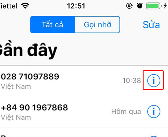 chọn liên lạc muốn chặn và bấm vào ký hiêu 
