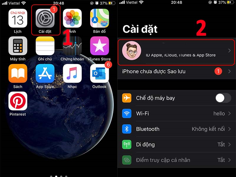 Vào Cài đặt iCloud