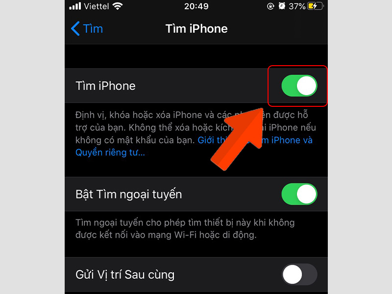 Bật tính năng Tìm iPhone