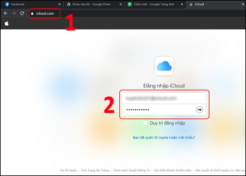 Truy cập trang web đăng nhập iCloud