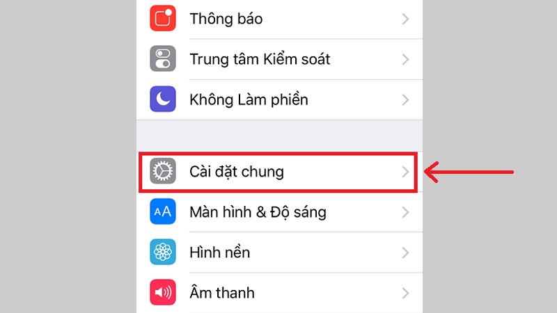 Vào Cài đặt chung