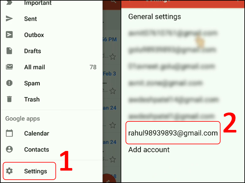 Chọn tài khoản Gmail cần thay đổi mật khẩu