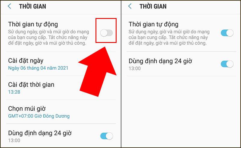 Chạm hoặc kéo thanh gạt từ trái qua phải