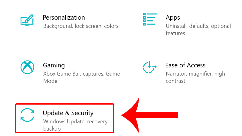Nhấn tổ hợp ph&iacute;m Windows Key + I v&agrave; chọn Update & Security