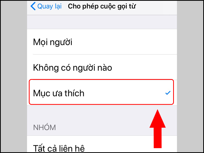 Tùy chỉnh mục Cho phép cuộc gọi trong chế độ Không làm phiền