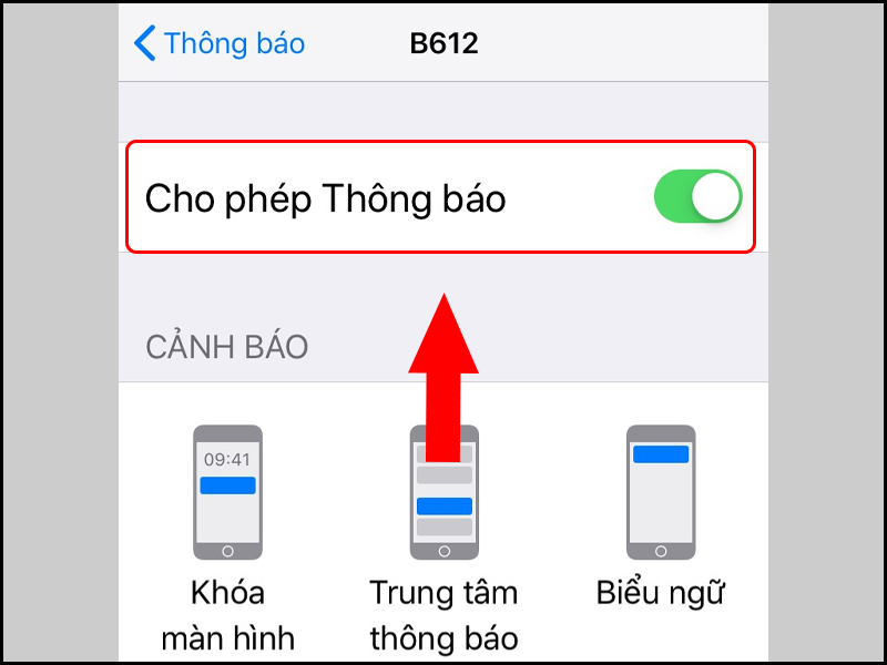 Tại mục Cho phép thông báo, kéo thanh trượt để bật hoặc tắt