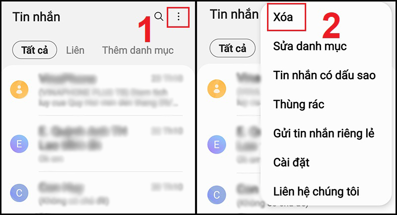 Thực hiện c&aacute;c bước để x&oacute;a tin nhắn