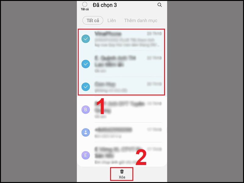 Chọn v&agrave; x&oacute;a nhiều tin nhắn c&ugrave;ng một l&uacute;c