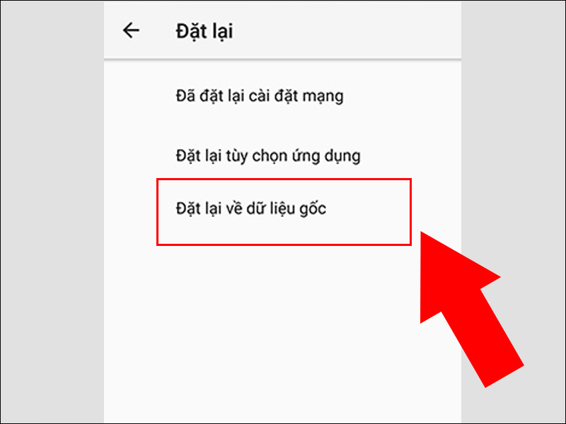 Chọn Đặt lại về dữ liệu gốc