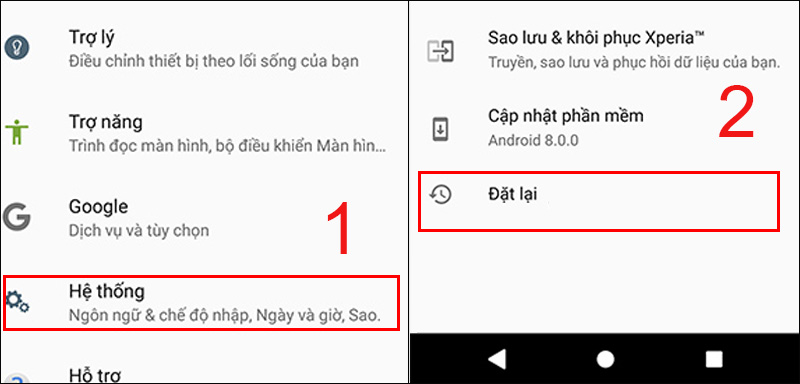 Chọn Hệ thống sau đ&oacute; chọn Đặt lại